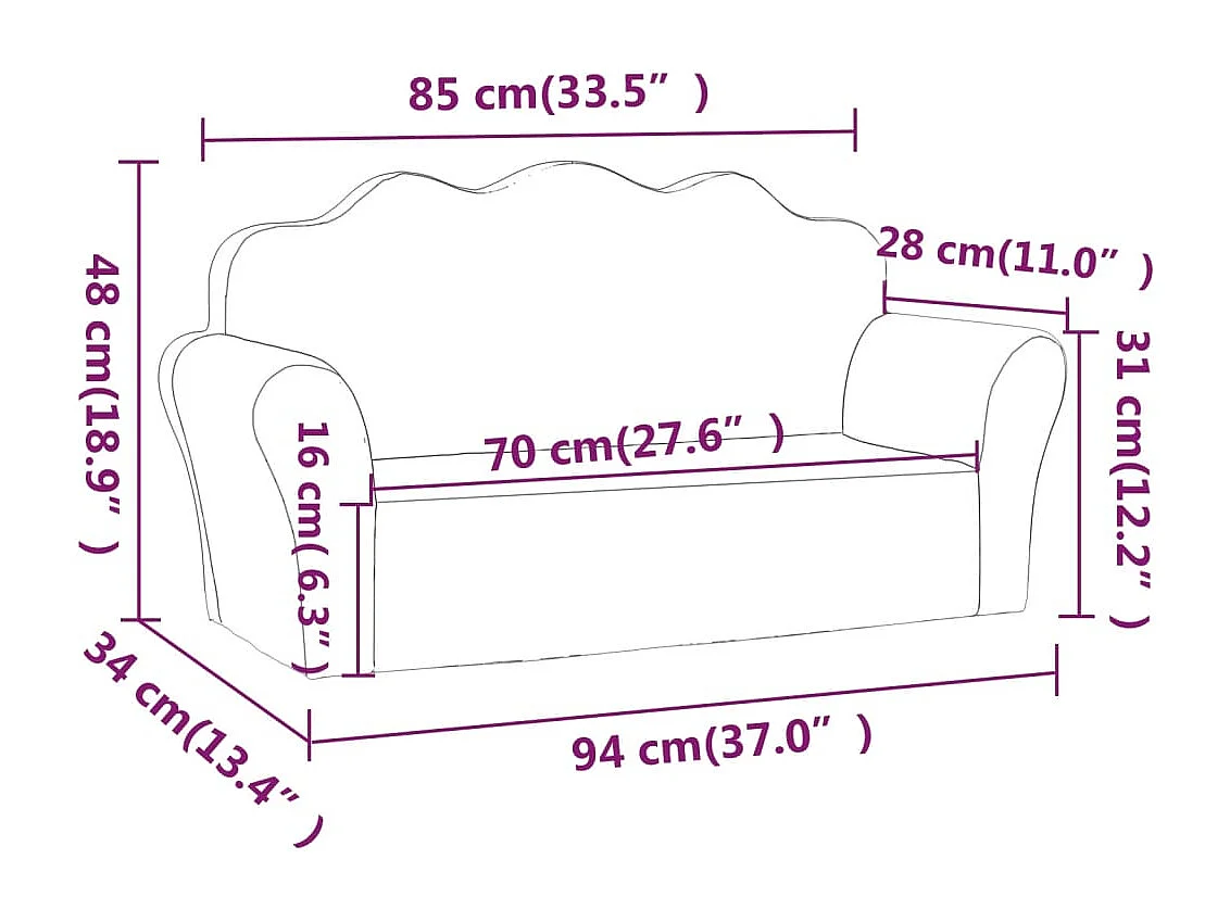 Sofá infantil 2 plazas gris claro felpa suave
