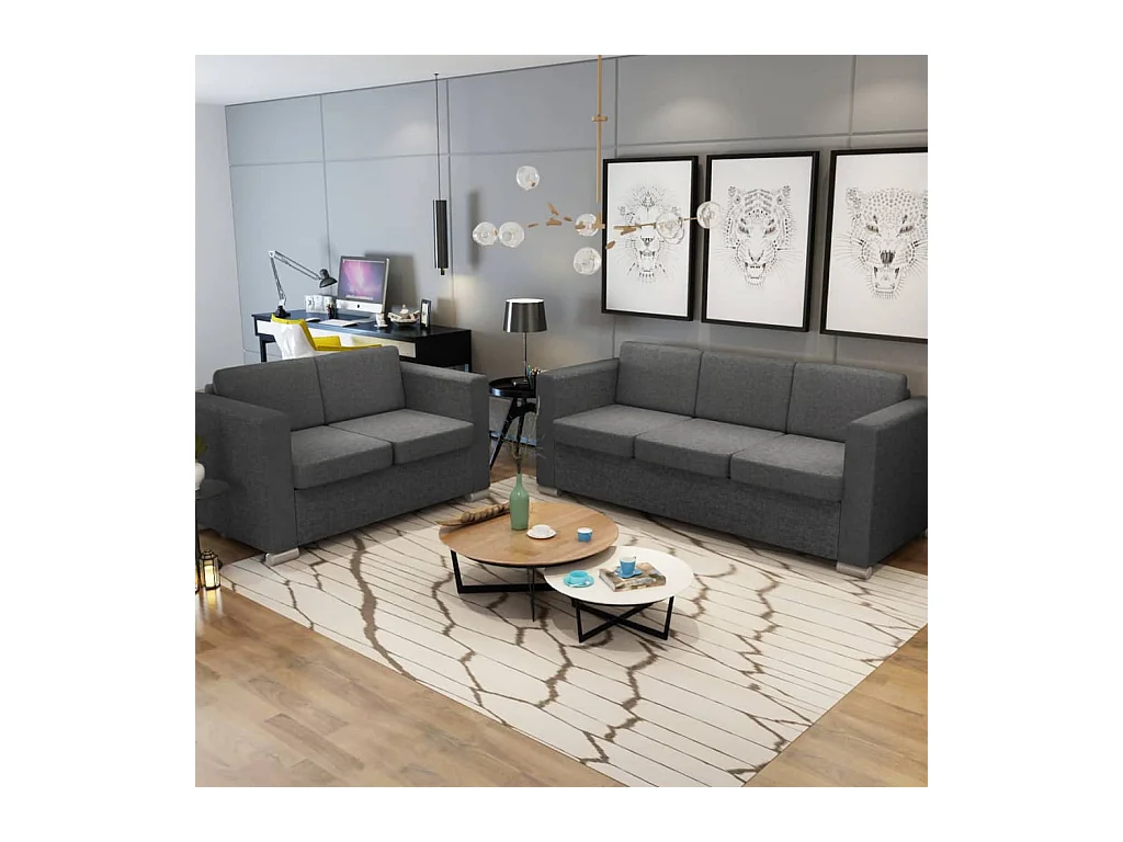 Ensemble de canapés deux pièces Tissu Gris foncé