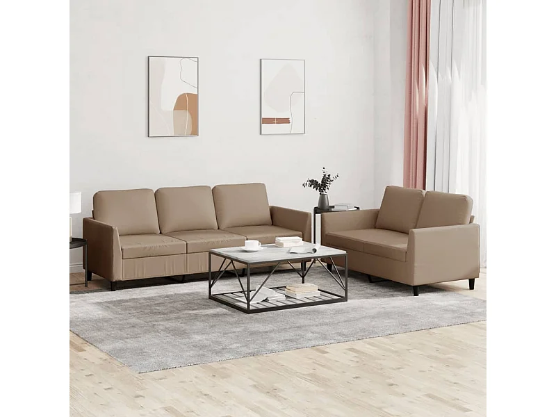 Conjunto de sofá de 2 piezas con cojines de piel sintética color capuchino