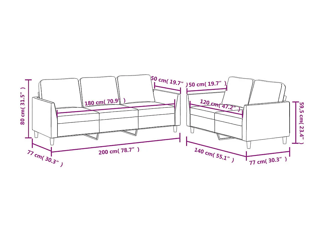 Ensemble de canapés 2 pcs avec coussins Cappuccino Similicuir