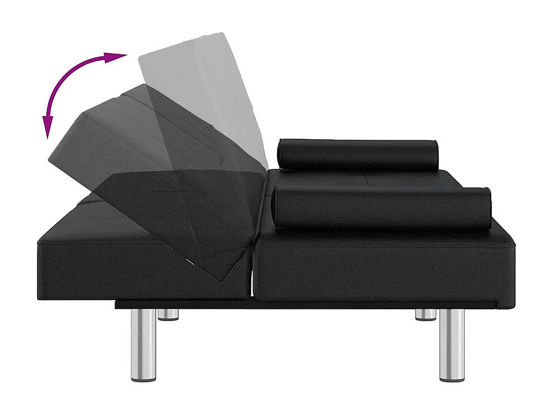 Divano letto in similpelle nera con portabicchieri