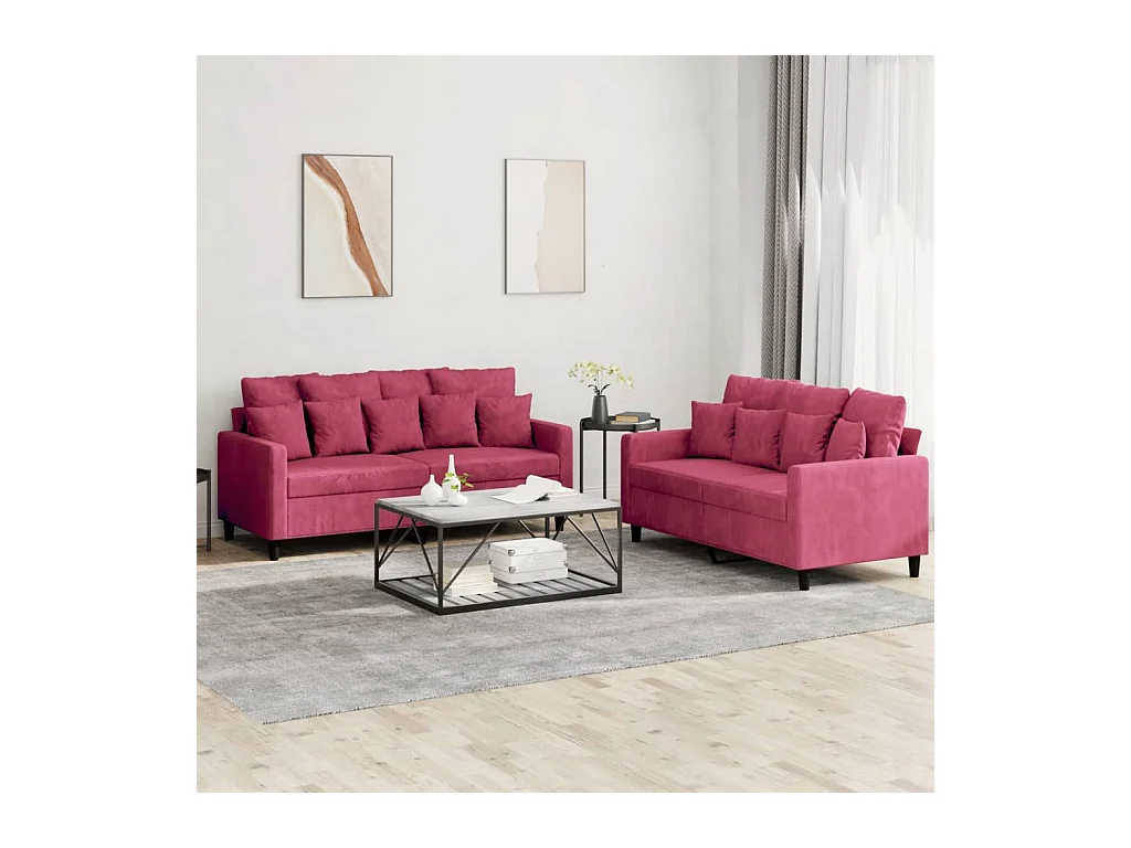 Ensemble de canapés 2 pcs avec coussins Rouge bordeaux Velours