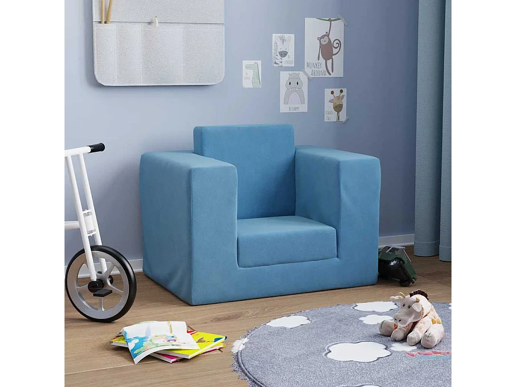 Sofá cama para niños de felpa suave de color azul