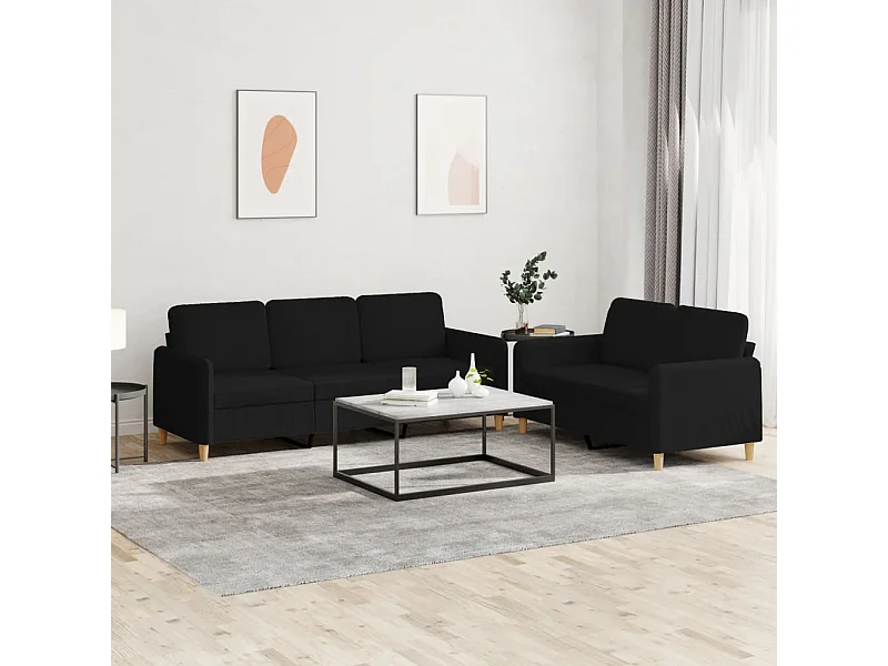 Ensemble de canapés 2 pcs avec coussins Noir Tissu