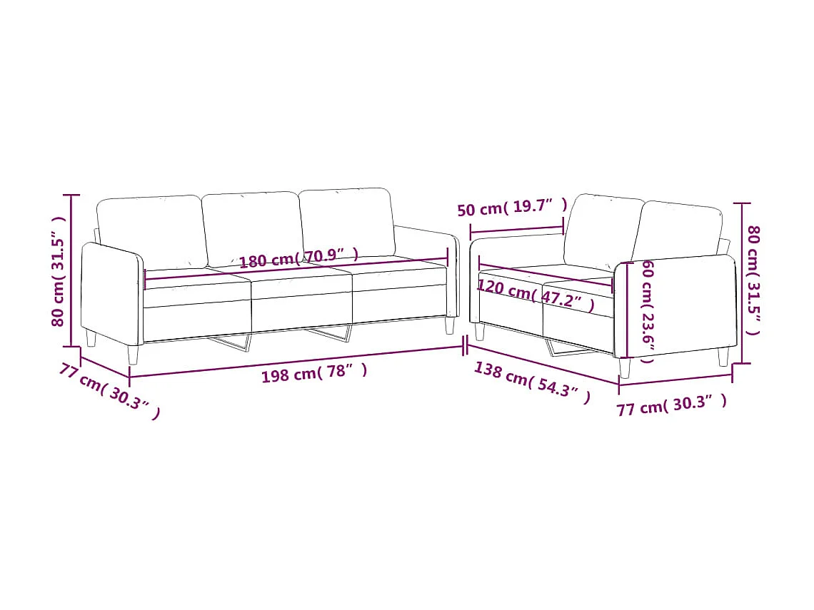 Ensemble de canapés 2 pcs avec coussins Noir Tissu