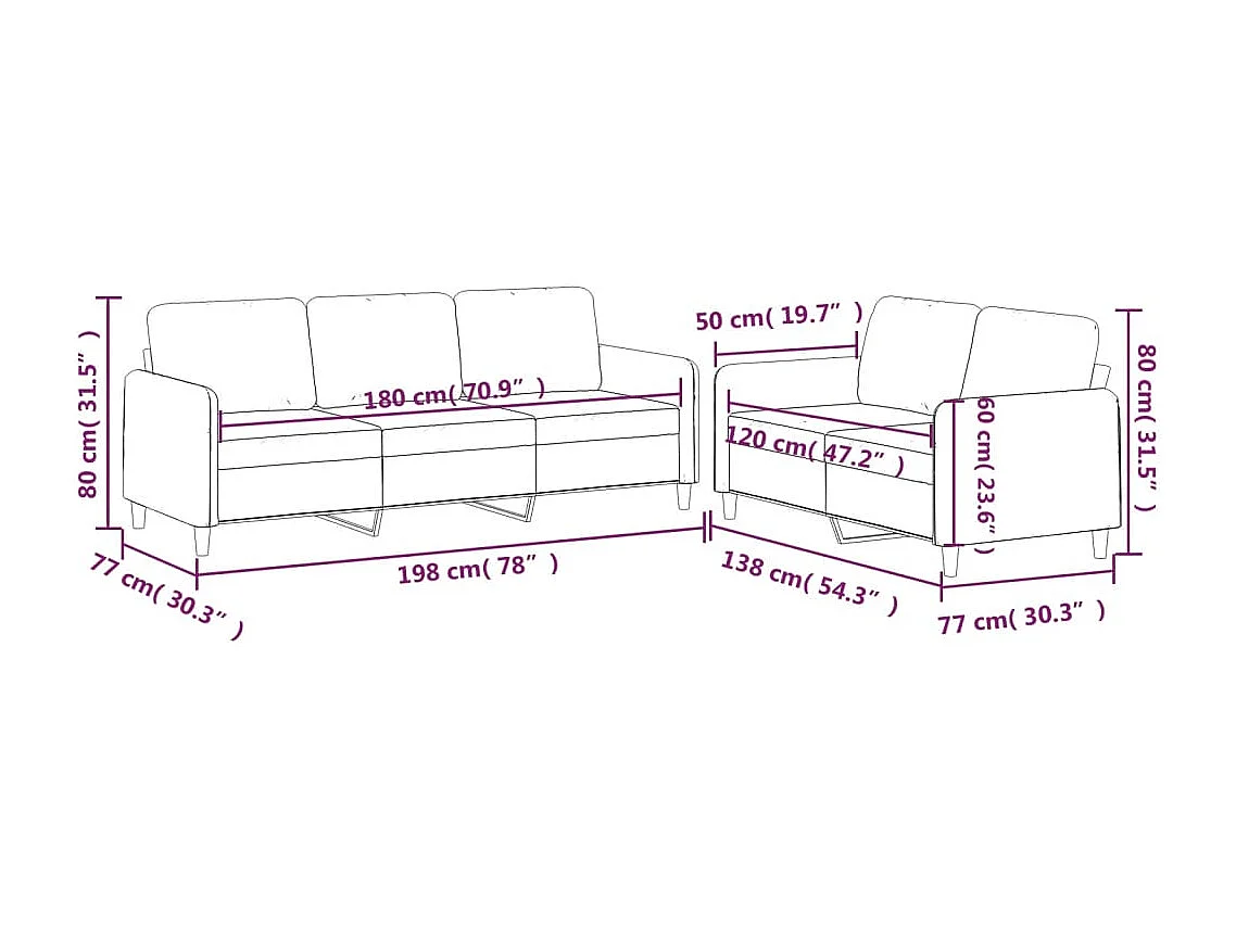 Ensemble de canapés 2 pcs avec coussins Taupe Tissu