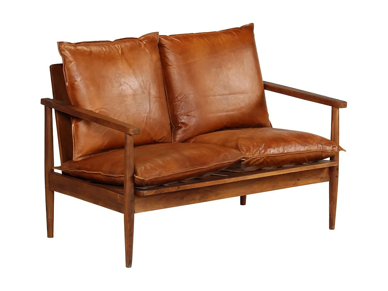 Ensemble de canapés 2 pcs Marron Cuir véritable et acacia