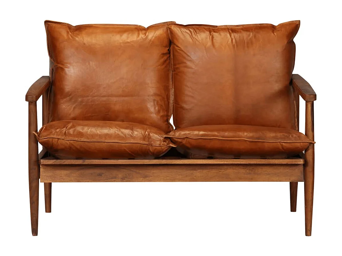 Ensemble de canapés 2 pcs Marron Cuir véritable et acacia
