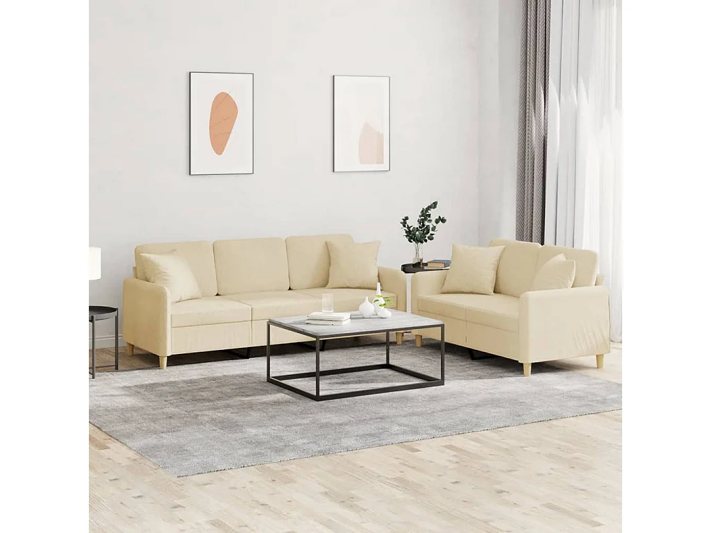 Ensemble de canapés 2 pcs avec coussins crème tissu