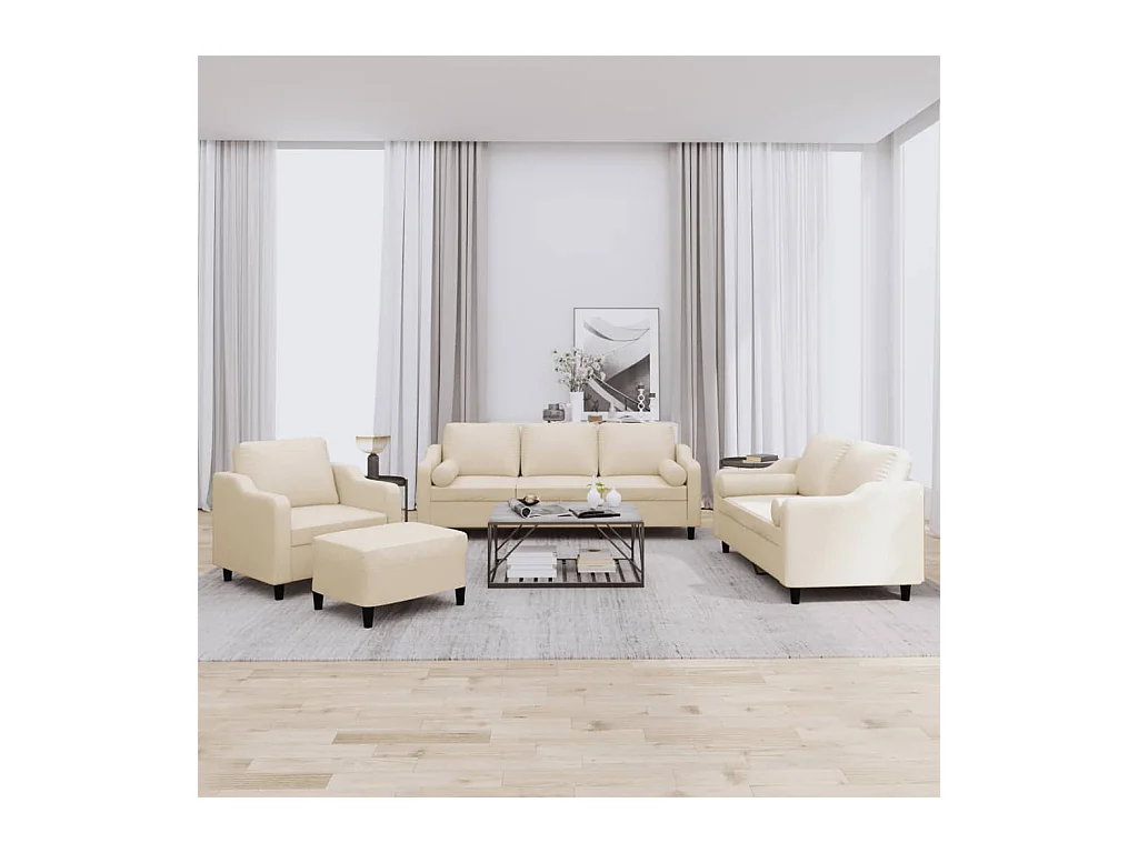 Conjunto de sofá de 4 piezas con cojines de tela color crema