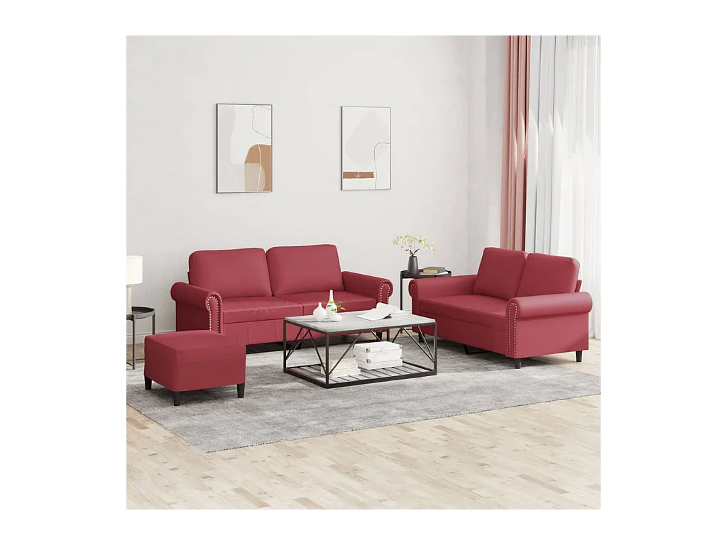 Ensemble de canapés 3 pcs et coussins Rouge bordeaux Similicuir
