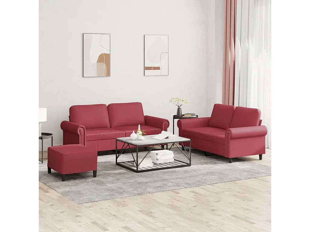 Ensemble de canapés 3 pcs et coussins Rouge bordeaux Similicuir