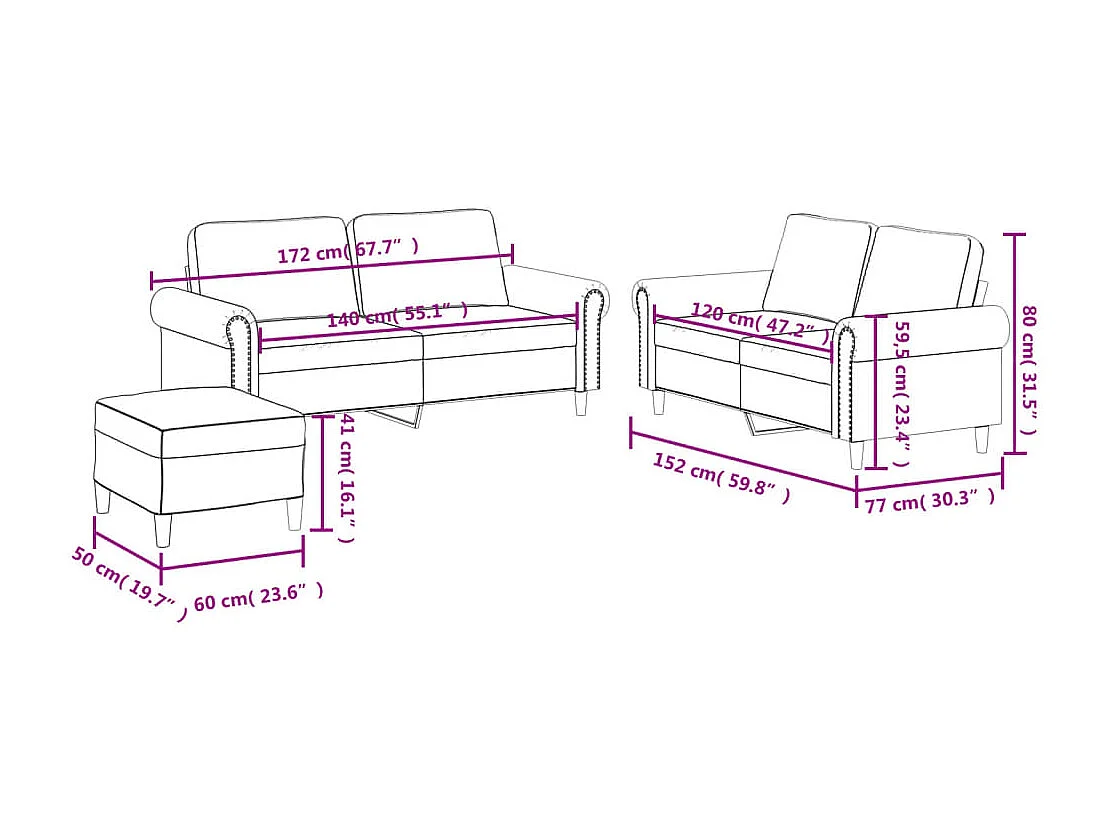 Ensemble de canapés 3 pcs et coussins Rouge bordeaux Similicuir