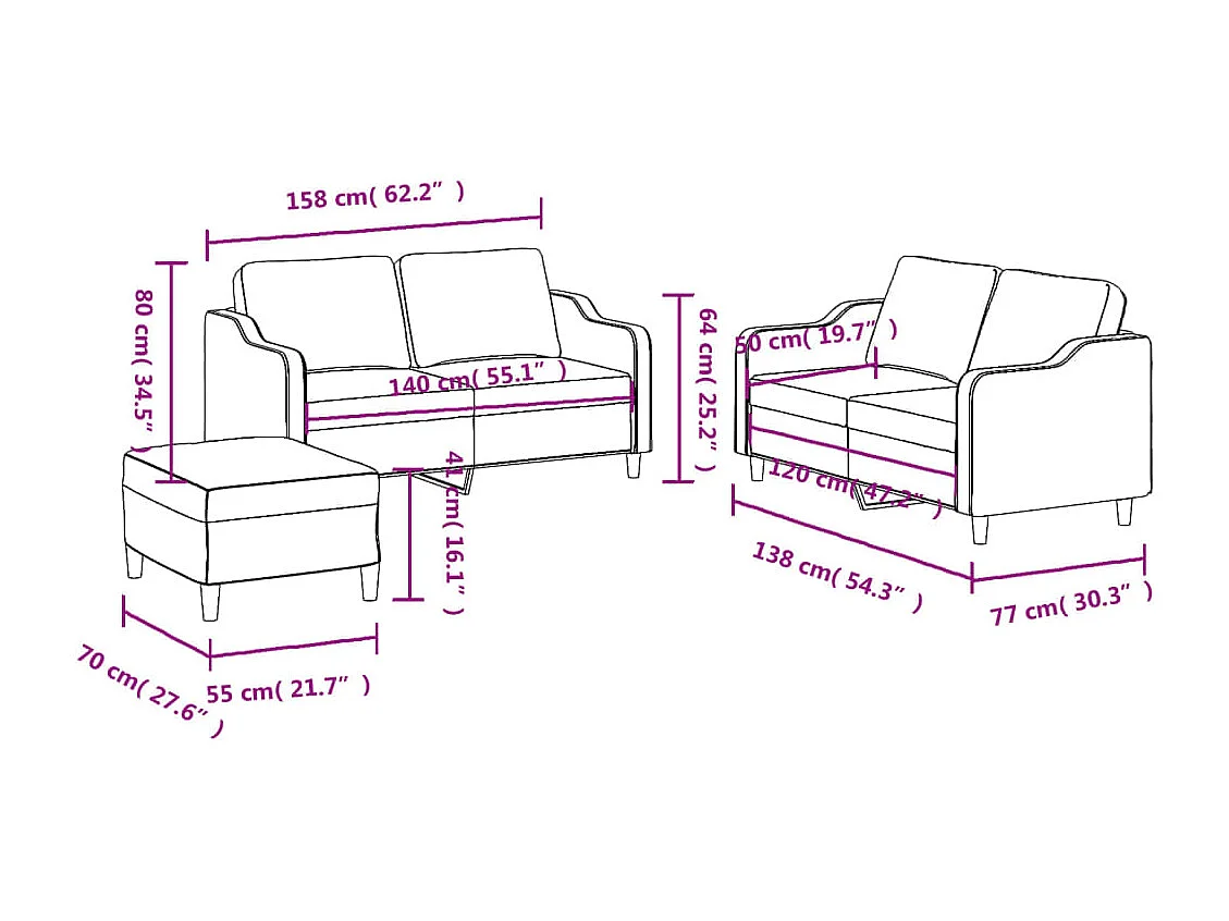 Ensemble de canapés 3 pcs avec coussins Marron Tissu