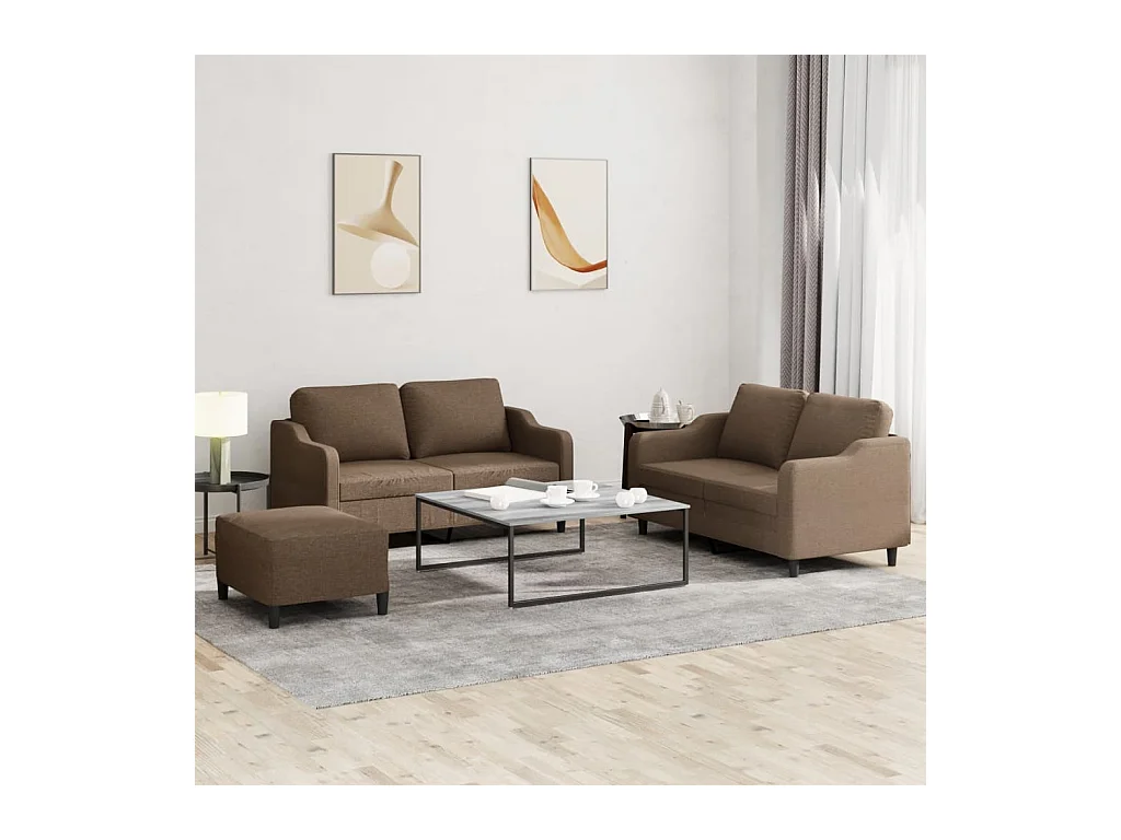 Ensemble de canapés 3 pcs avec coussins Marron Tissu