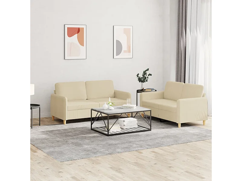 Set divano 2 pezzi con cuscini in tessuto crema