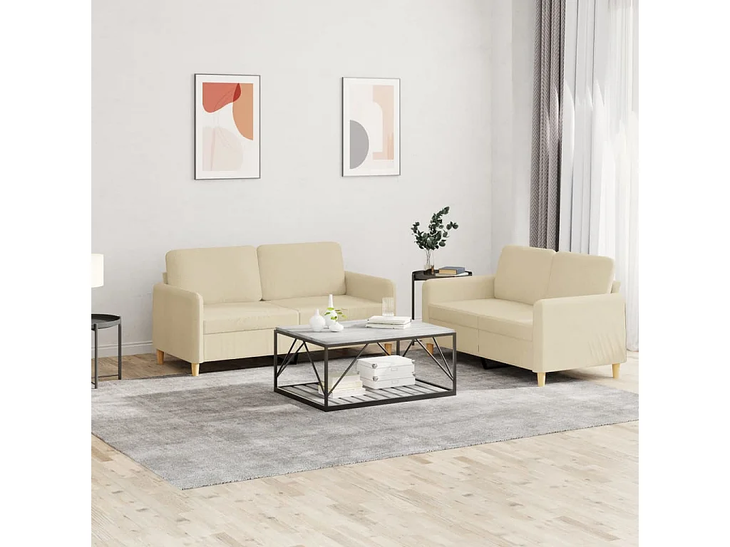 Ensemble de canapés 2 pcs avec coussins Crème Tissu
