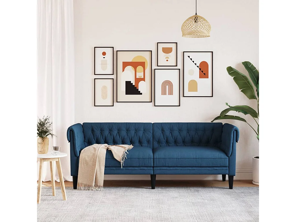 Canapé Chesterfield 3 places bleu tissu