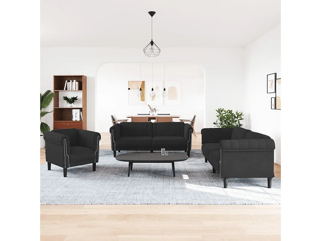 Set di 3 divani in velluto nero