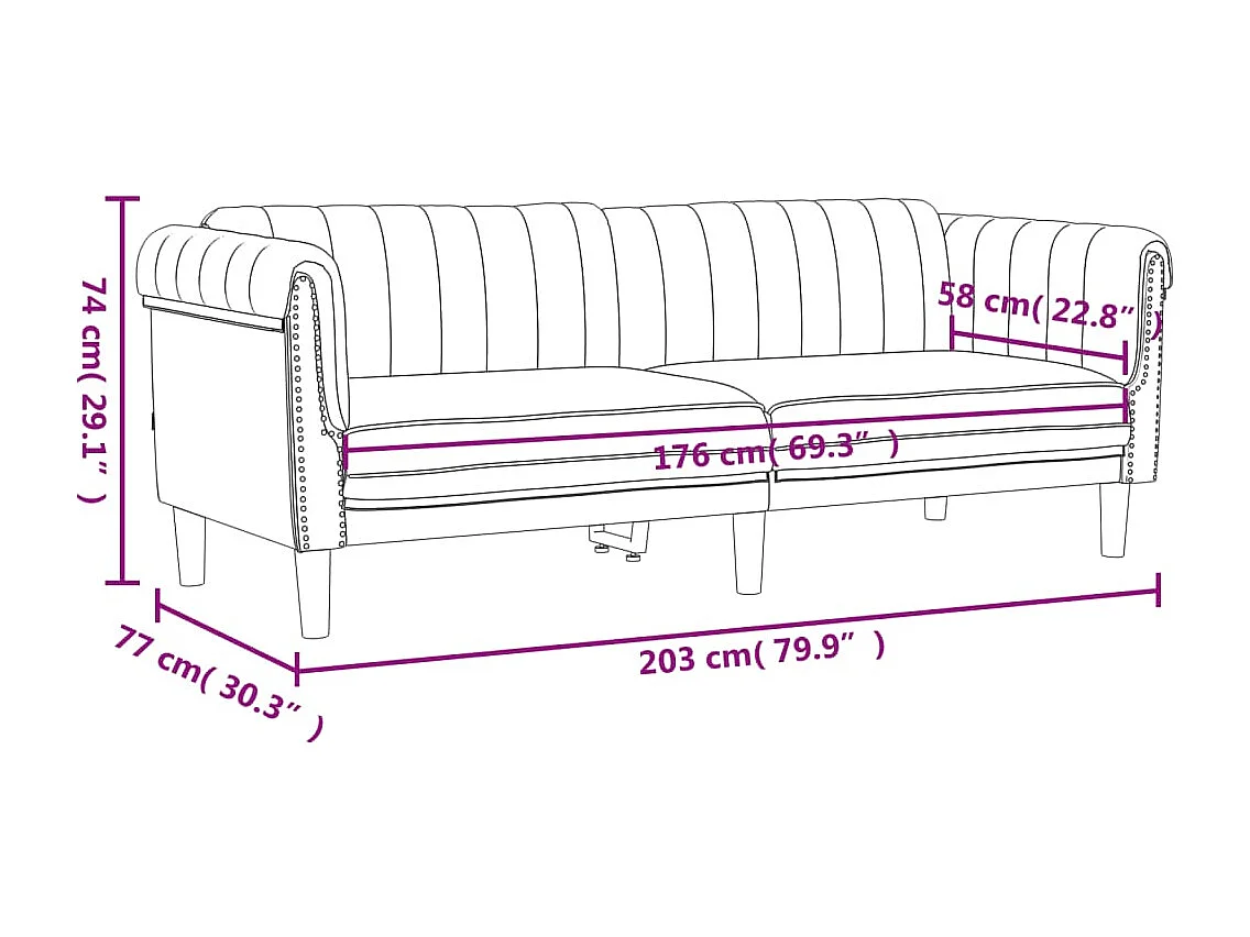 3-teiliges Sofaset aus schwarzem Samt