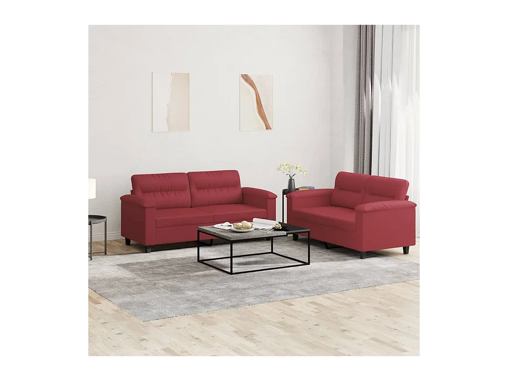 Ensemble de canapés 2 pcs et coussins Rouge bordeaux Similicuir