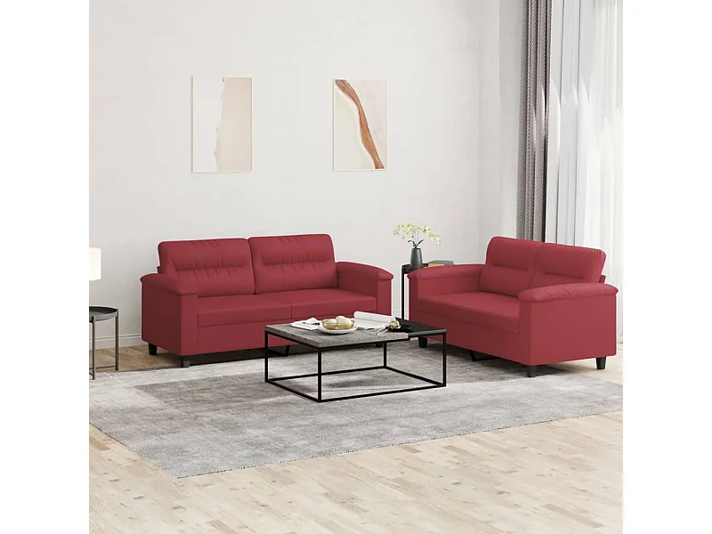 Ensemble de canapés 2 pcs et coussins Rouge bordeaux Similicuir