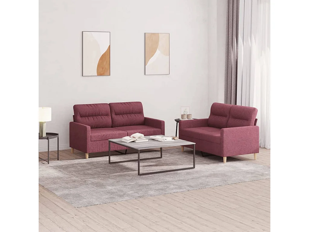 Conjunto de sofá de 2 peças com almofadas em tecido vermelho bordô