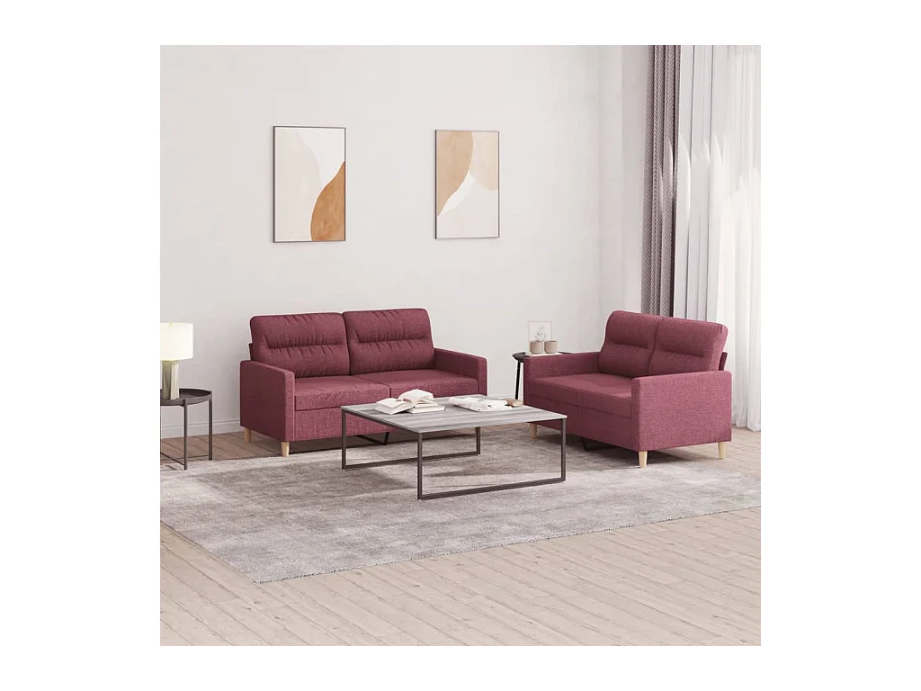 Ensemble de canapés 2 pcs avec coussins Rouge bordeaux Tissu