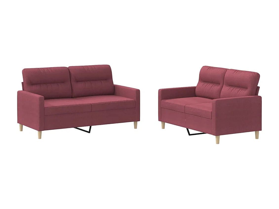 Ensemble de canapés 2 pcs avec coussins Rouge bordeaux Tissu