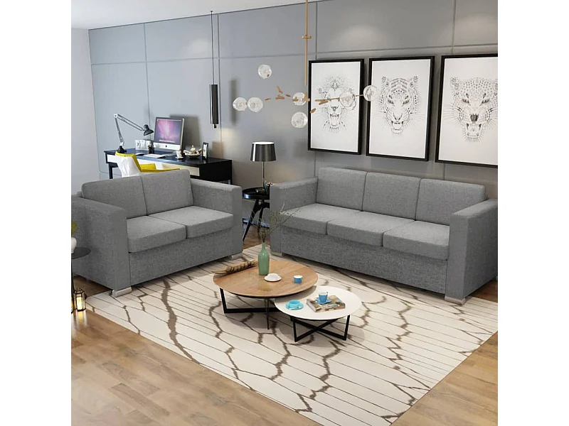 Set di divani in due pezzi in tessuto grigio chiaro