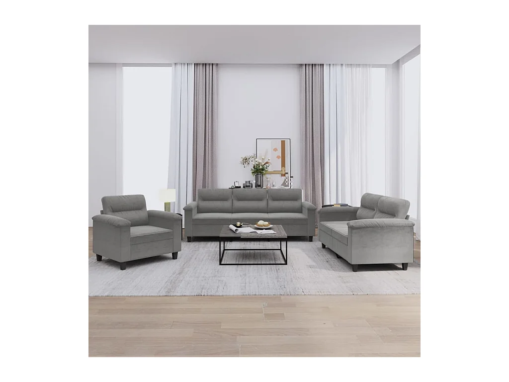 Ensemble de canapés 3 pcs coussins gris foncé tissu microfibre