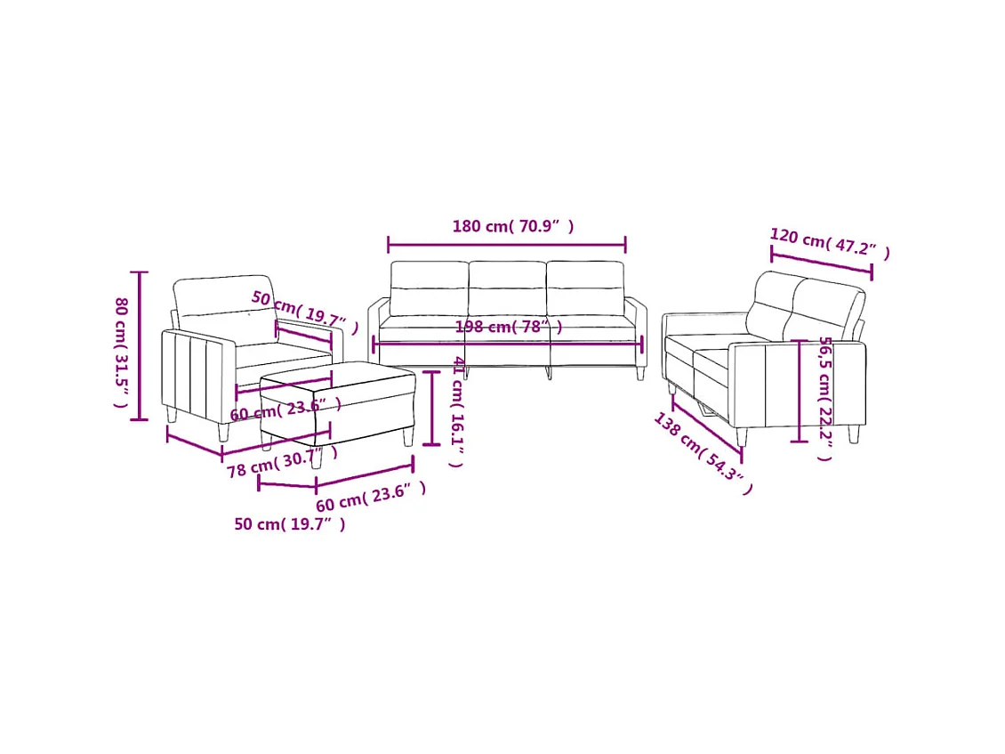 Ensemble de canapés 4 pcs avec coussins Taupe Tissu