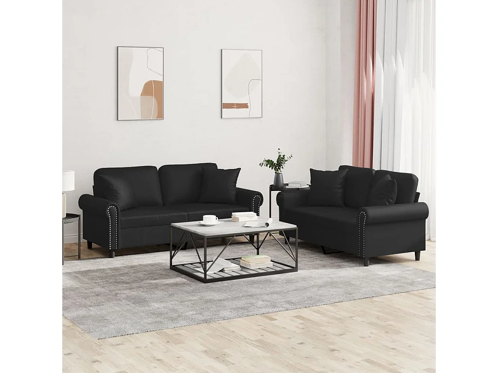 Set di 2 divani con cuscini in similpelle nera