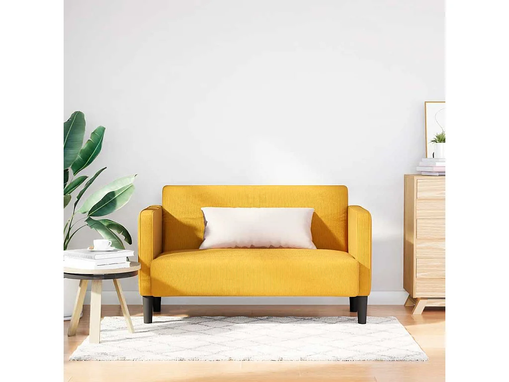 Divano a due posti giallo chiaro 109 cm tessuto velluto a coste