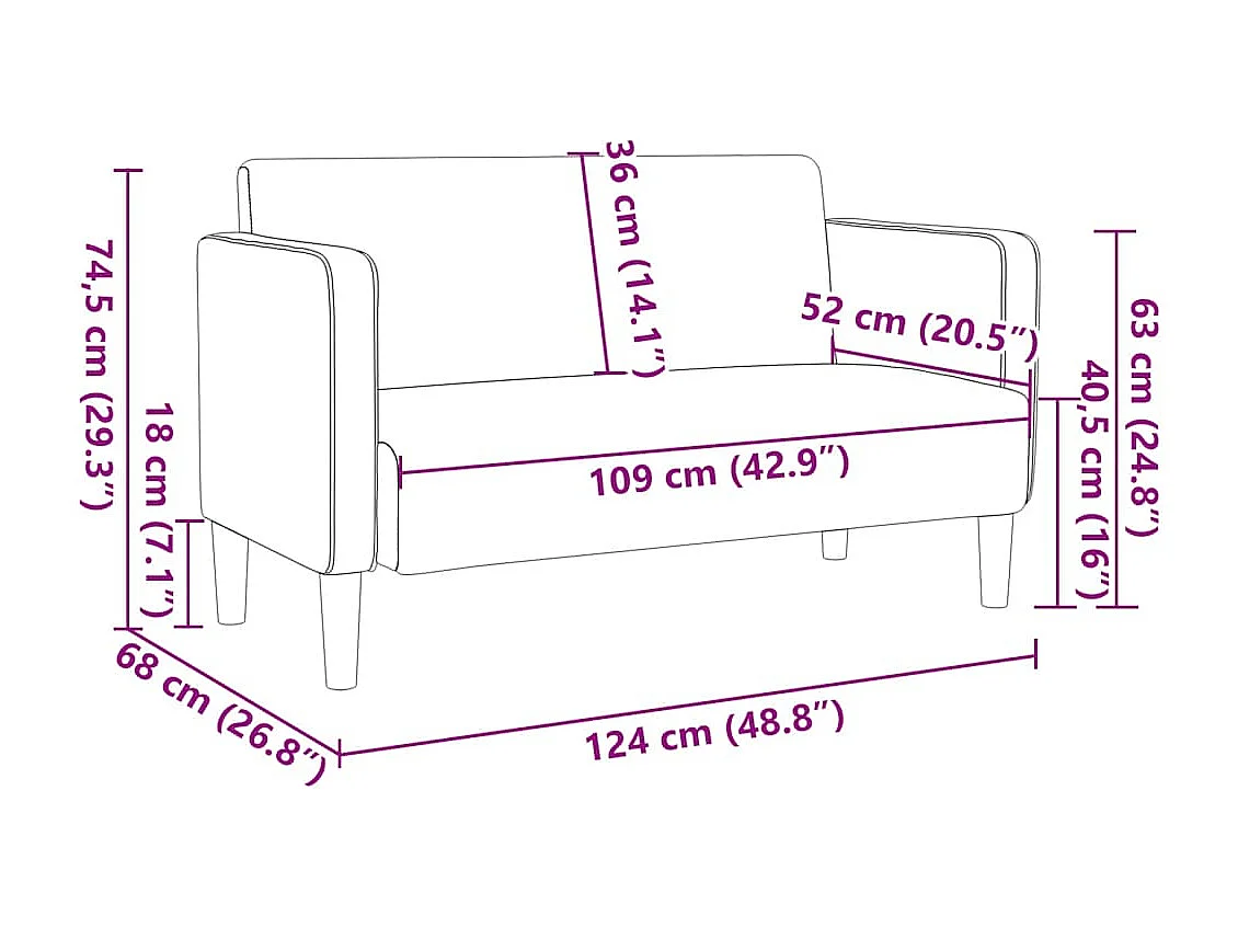 Divano a due posti giallo chiaro 109 cm tessuto velluto a coste