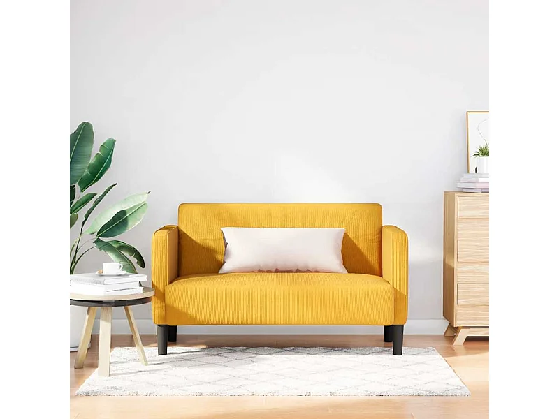 Divano a due posti giallo chiaro 109 cm tessuto velluto a coste