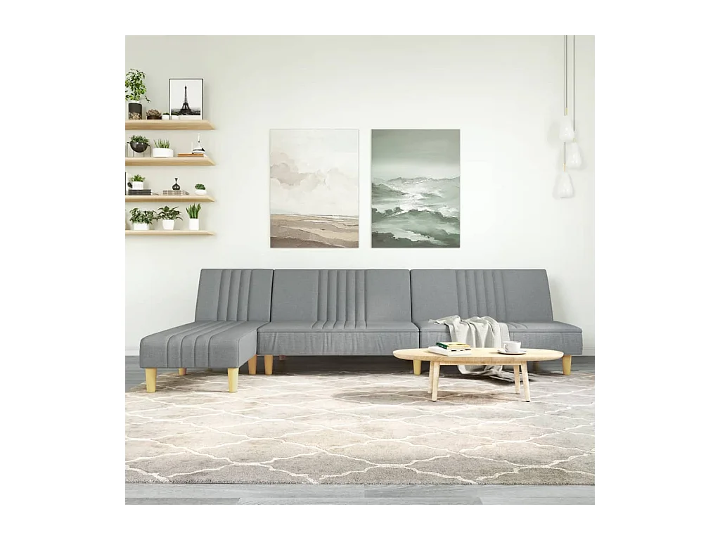 Divano letto a L grigio chiaro 255x140x70 cm tessuto