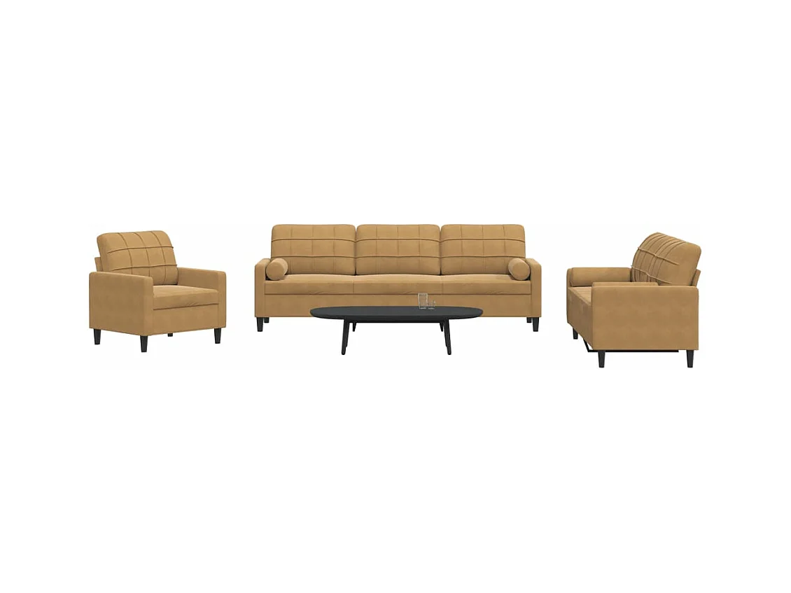 Ensemble de canapés 3 pcs avec coussins et traversins velours