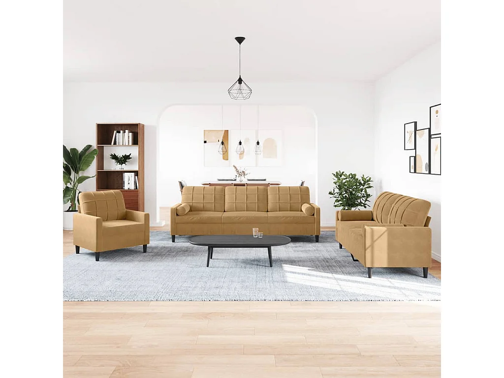 Ensemble de canapés 3 pcs avec coussins et traversins velours