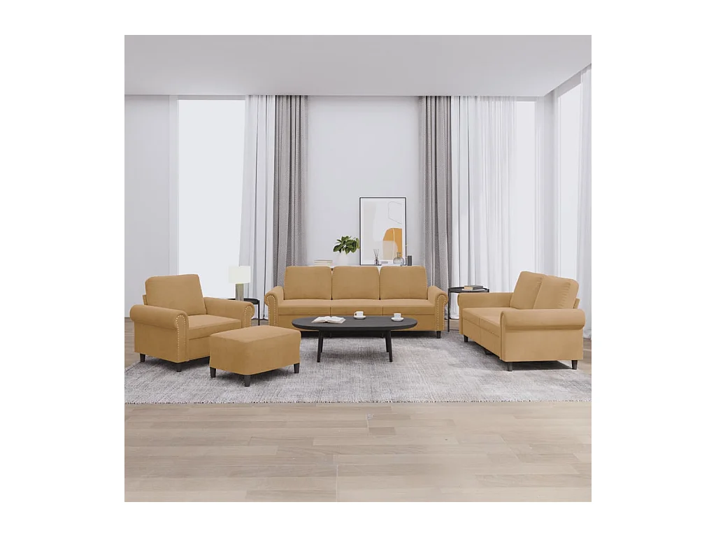 Ensemble de canapés 4 pcs avec coussins Marron Velours