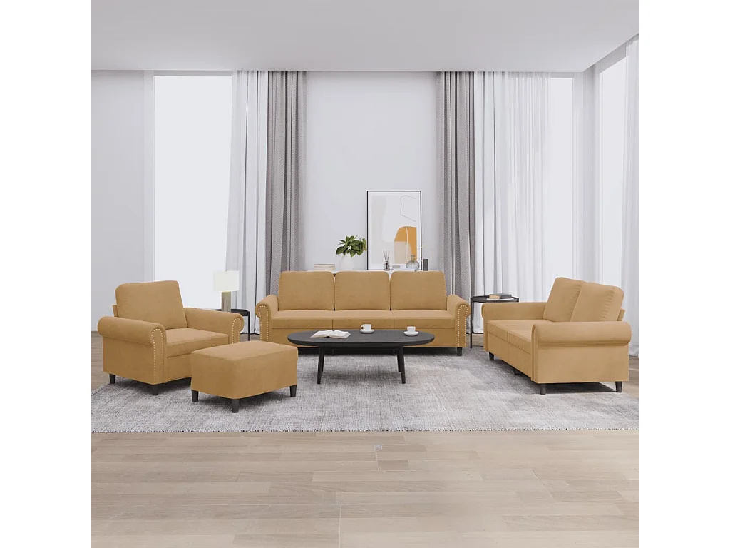 Ensemble de canapés 4 pcs avec coussins Marron Velours