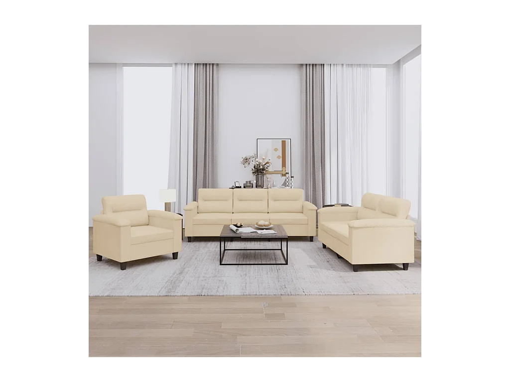 Ensemble de canapés 3 pcs avec coussins crème tissu microfibre