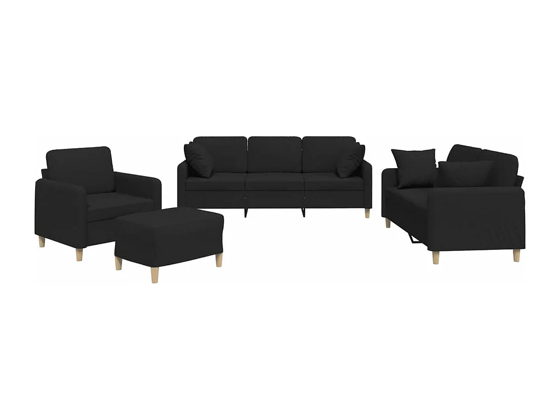 4-teiliges Sofaset mit Kissen aus schwarzem Stoff