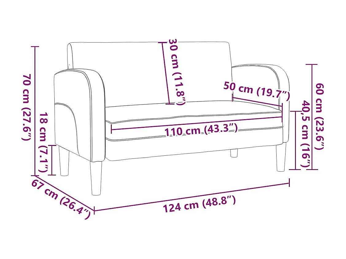 Divano a due posti grigio scuro 110 cm similpelle