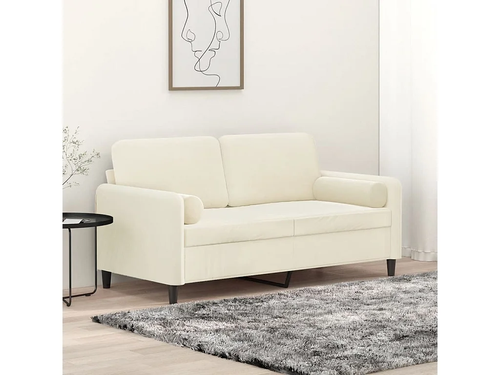 Canapé 2 places avec oreillers décoratifs crème 140 cm velours