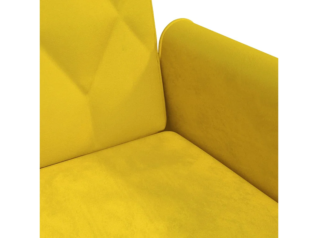 2-Sitzer-Schlafsofa mit gelben Samtkissen und Fußhocker