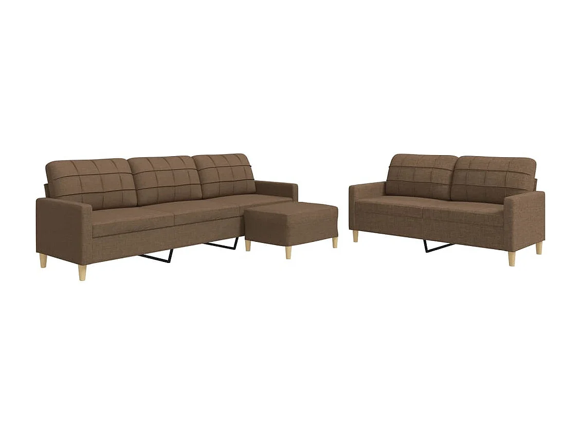 Ensemble de canapés 3 pcs avec repose-pied marron tissu