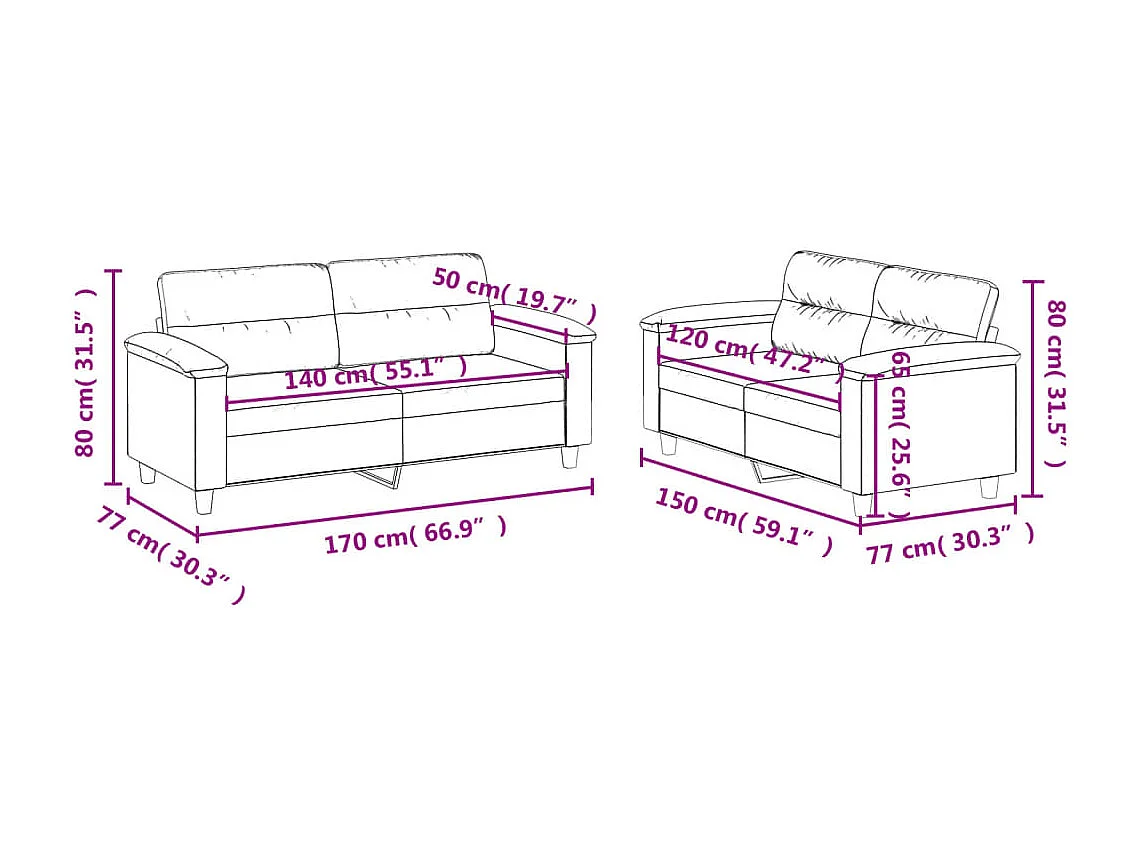 Ensemble de canapés 2 pcs avec coussins noir tissu microfibre