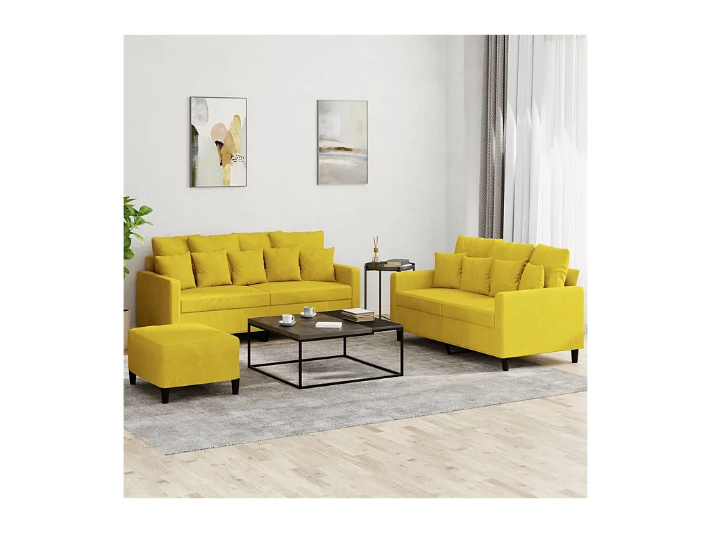Ensemble de canapés 3 pcs avec coussins Jaune Velours