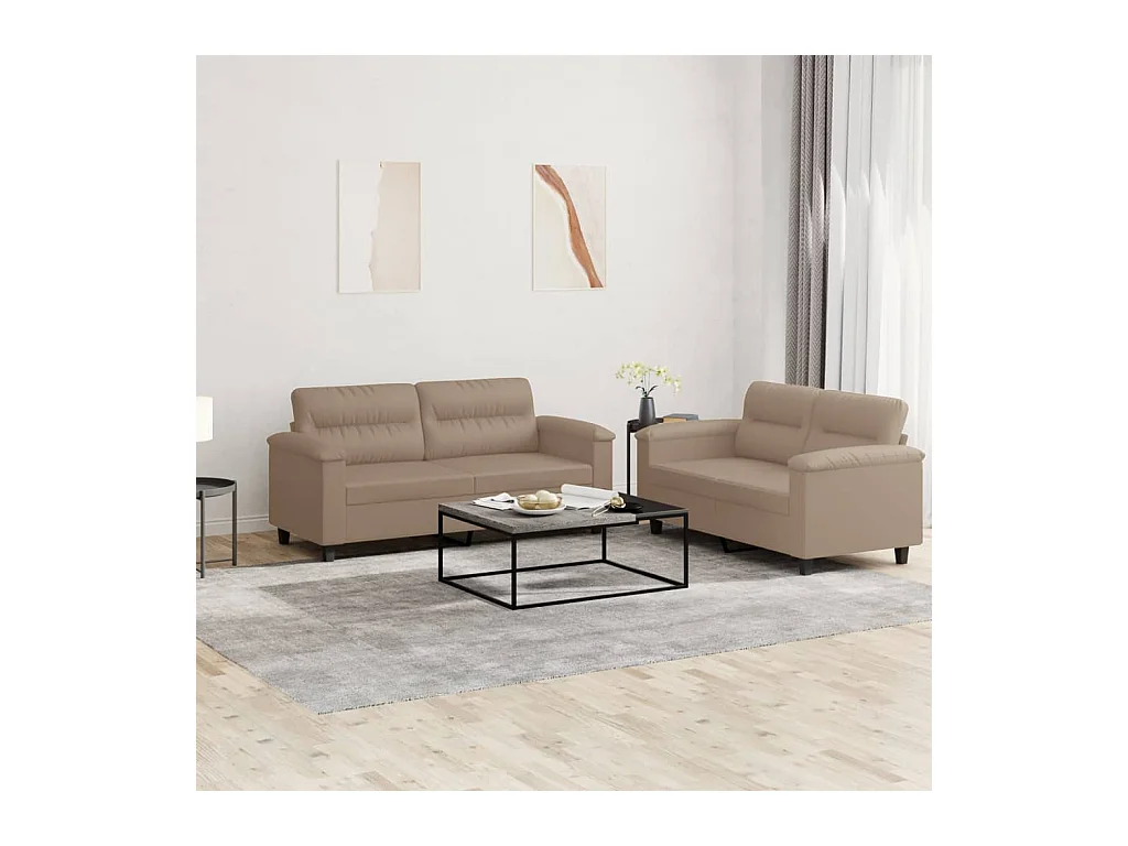 2-tlg. Sofagarnitur mit Kissen Cappuccino Kunstleder
